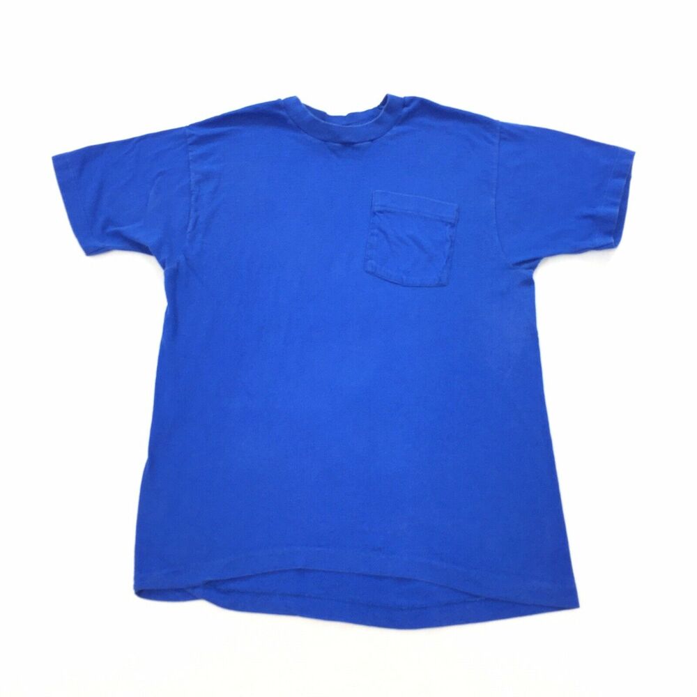 Vintage Fruit of the Loom T-Shirt Size Large Solid Bright Blue Single Stitch L